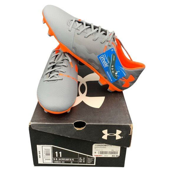 Under Armour Other - Under Armour Spotlight DL FG Soccer Cleat Shoes Mens Color Grey Orange Size 11